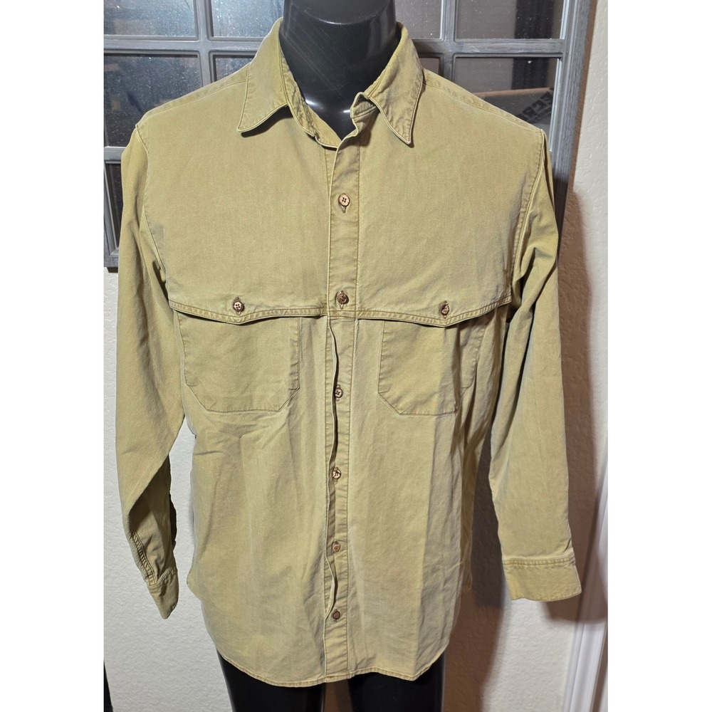Outback Trading Co Mens Medium Khaki Cotton Vented Back Bush Shirt Long Sleeve